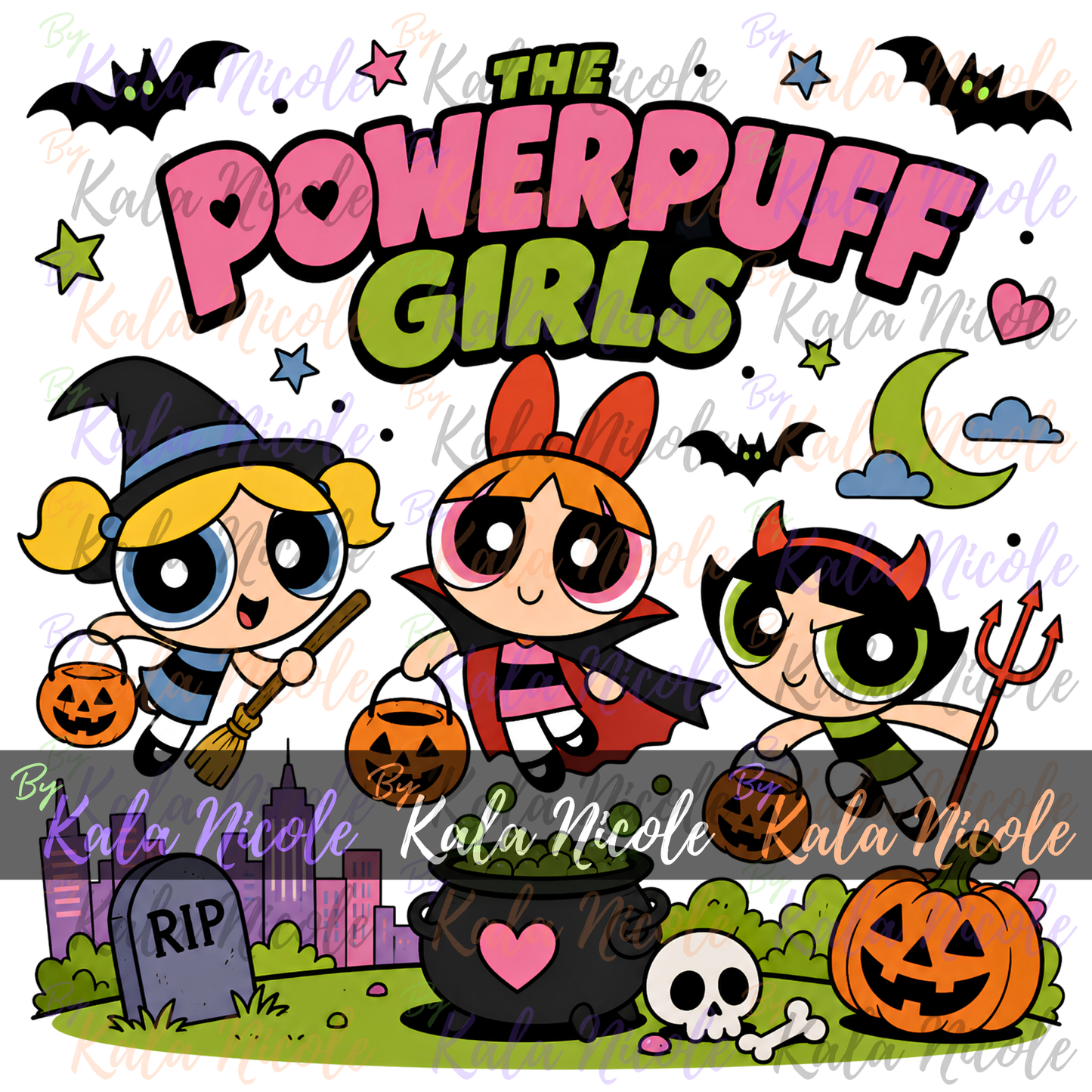 90s Cartoon Powerpuff Halloween PNG