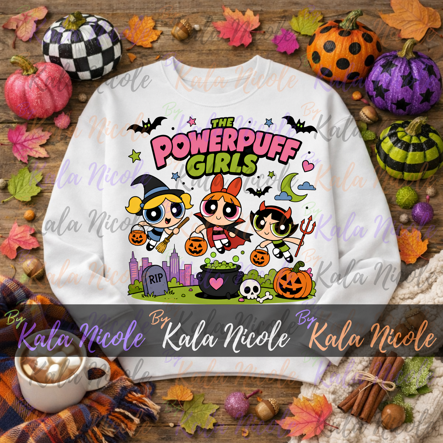 90s Cartoon Powerpuff Halloween PNG