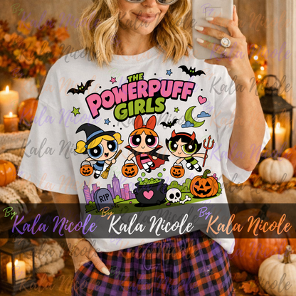 90s Cartoon Powerpuff Halloween PNG