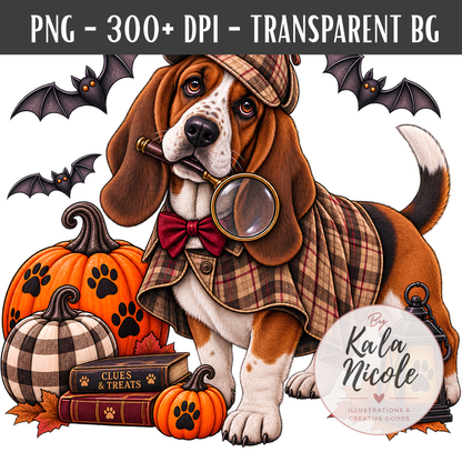 Basset Hound Sherlock Holmes Halloween PNG