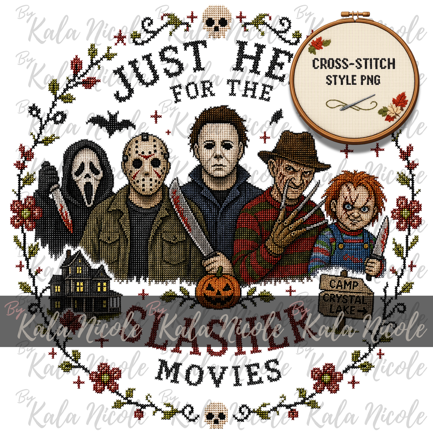 Just Here for the Movies Cross-Stitch PNG | Slasher