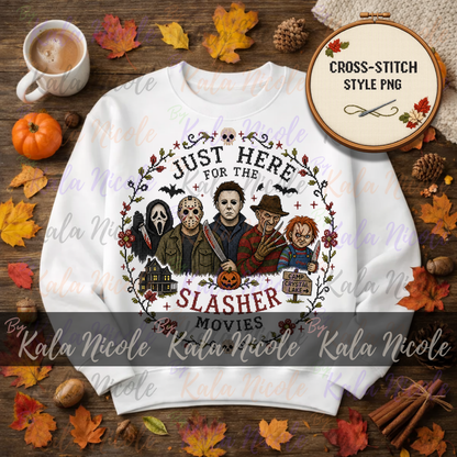 Just Here for the Movies Cross-Stitch PNG | Slasher