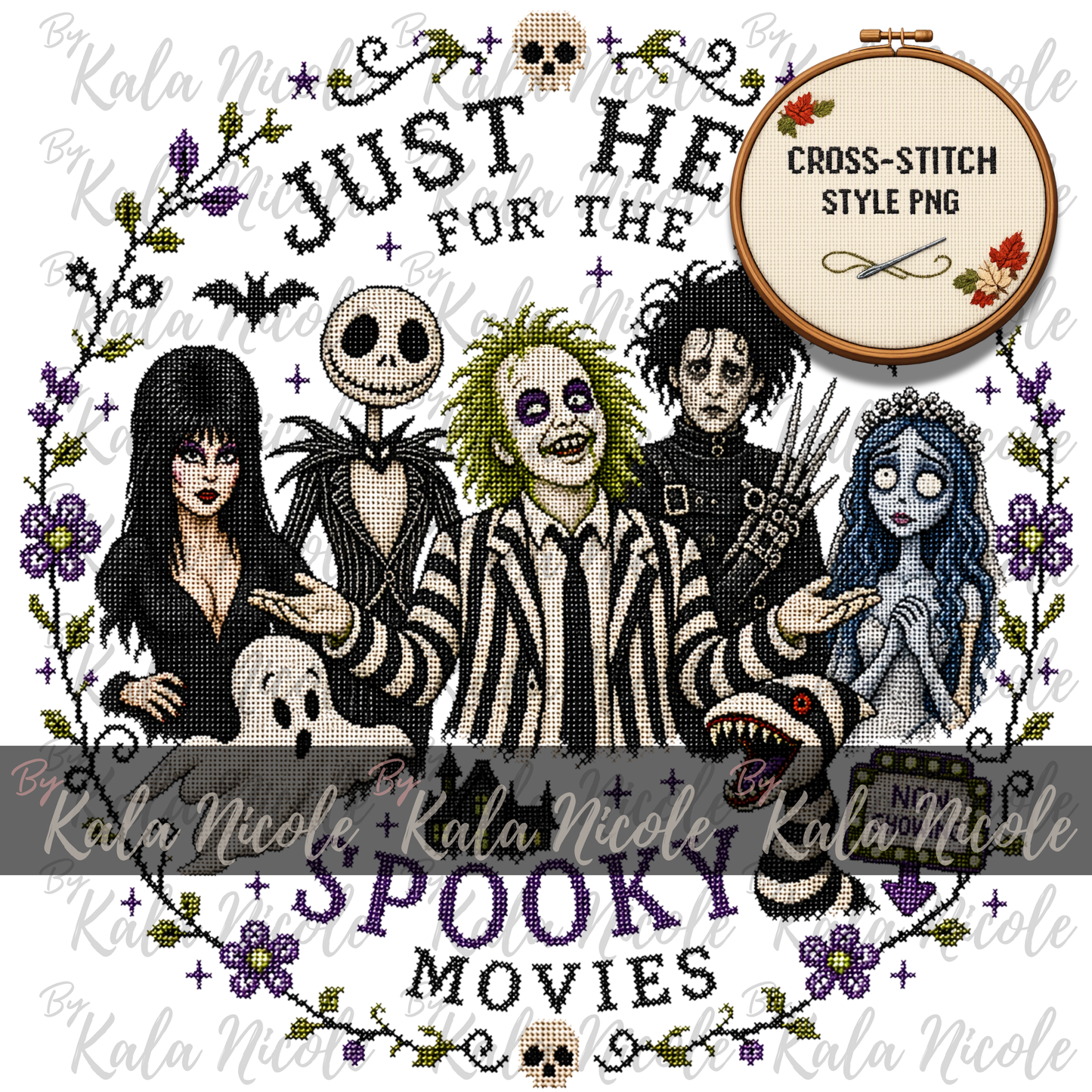 Just Here for the Movies Cross-Stitch PNG | Spooky