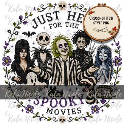 Just Here for the Movies Cross-Stitch PNG | Spooky