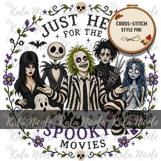 Just Here for the Movies Cross-Stitch PNG | Spooky
