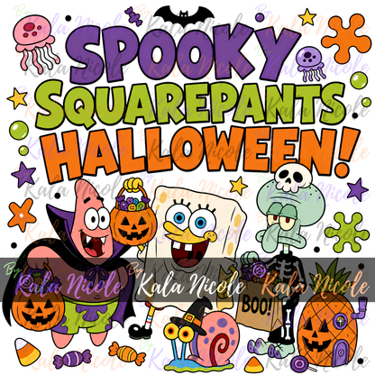 90s Cartoon Spooky Squarepants Halloween PNG