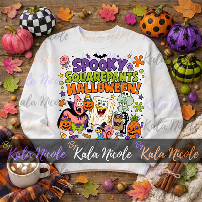 90s Cartoon Spooky Squarepants Halloween PNG