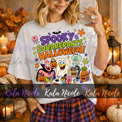 90s Cartoon Spooky Squarepants Halloween PNG