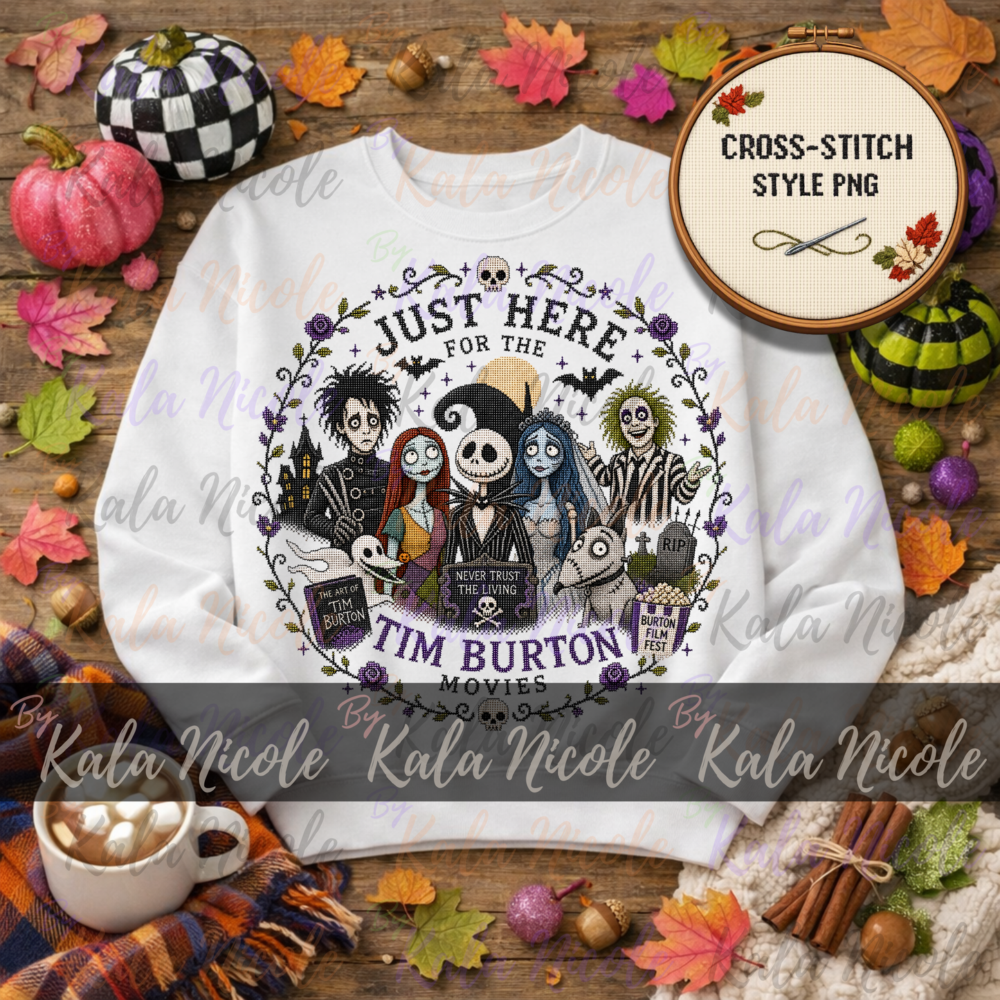 Just Here for the Movies Cross-Stitch PNG | Spooky