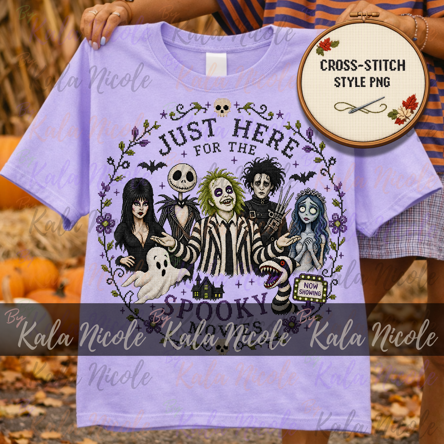 Just Here for the Movies Cross-Stitch PNG | Spooky