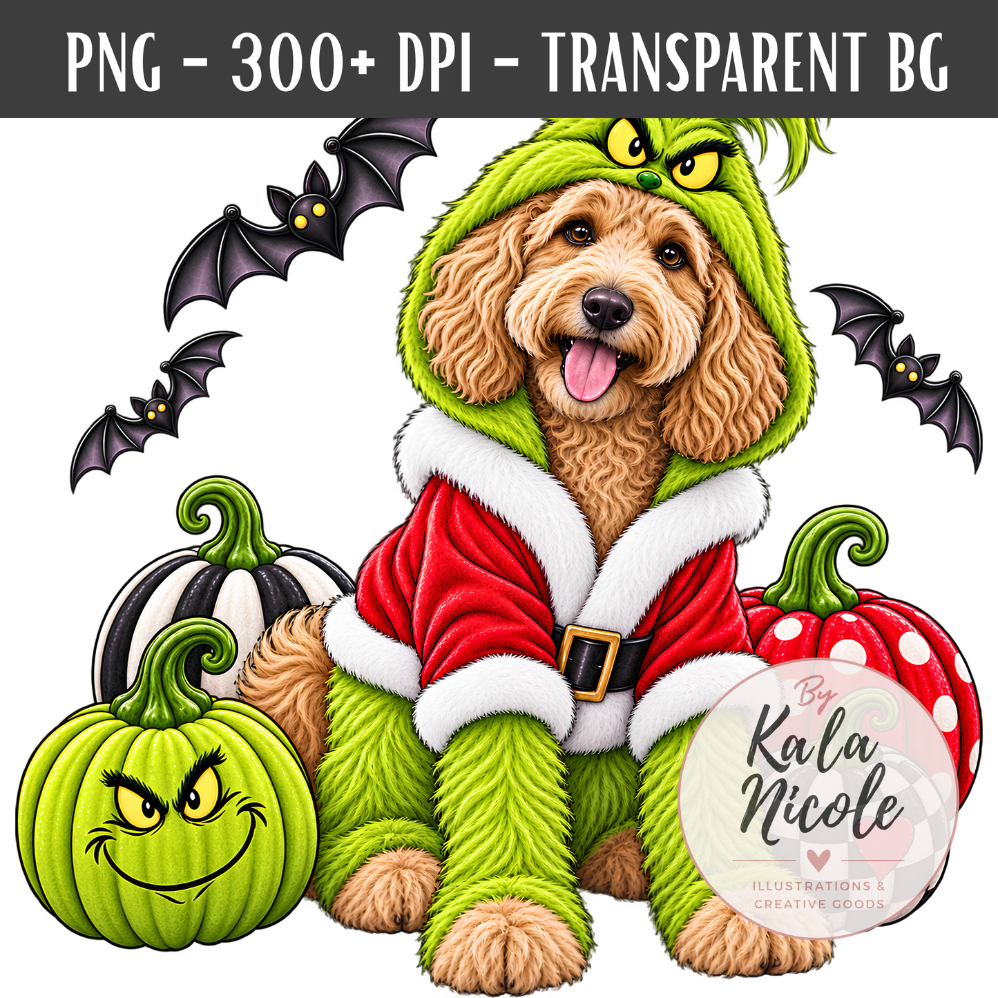 Goldendoodle Grinch Halloween PNG