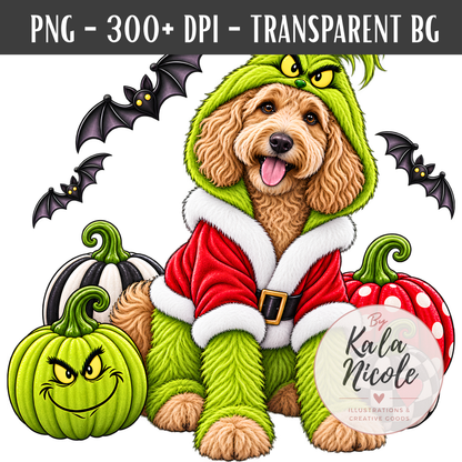 Goldendoodle Grinch Halloween PNG