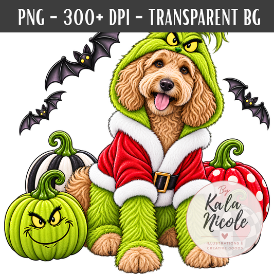 Goldendoodle Grinch Halloween PNG