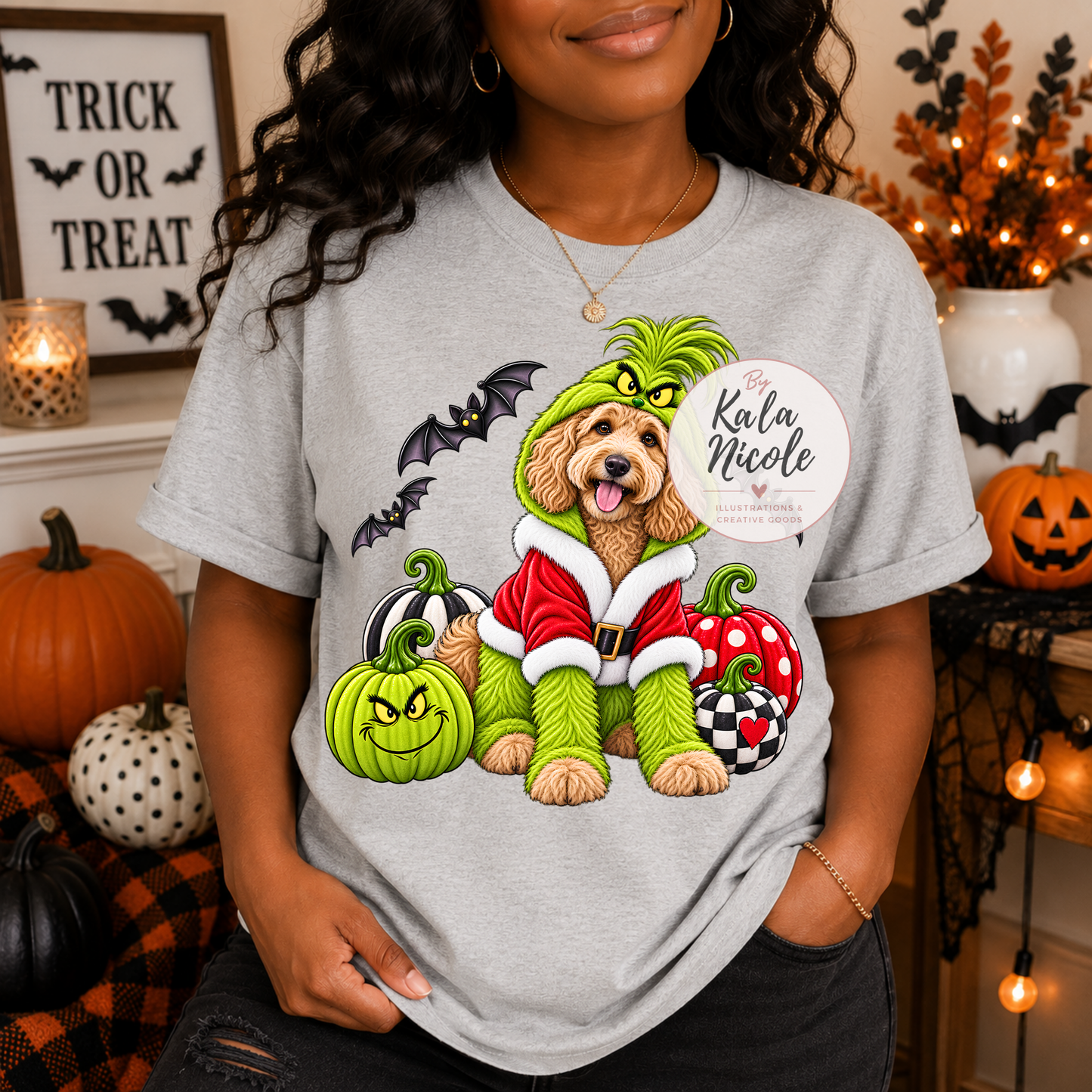 Goldendoodle Grinch Halloween PNG