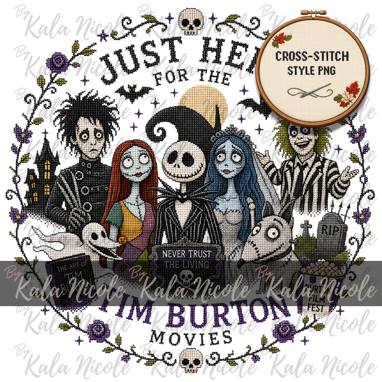 Just Here for the Movies Cross-Stitch PNG | Tim Burton