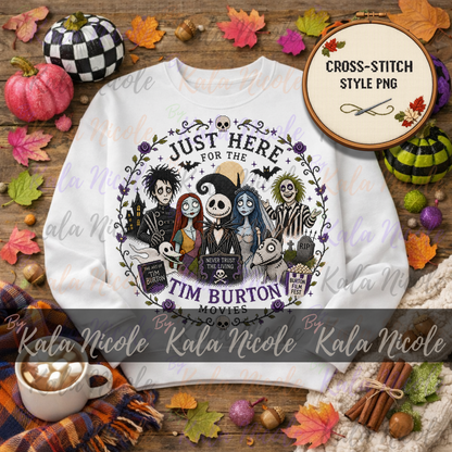 Just Here for the Movies Cross-Stitch PNG | Tim Burton