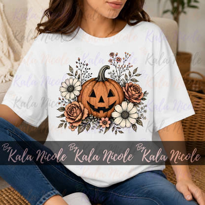 Vintage Floral Pumpkin PNG