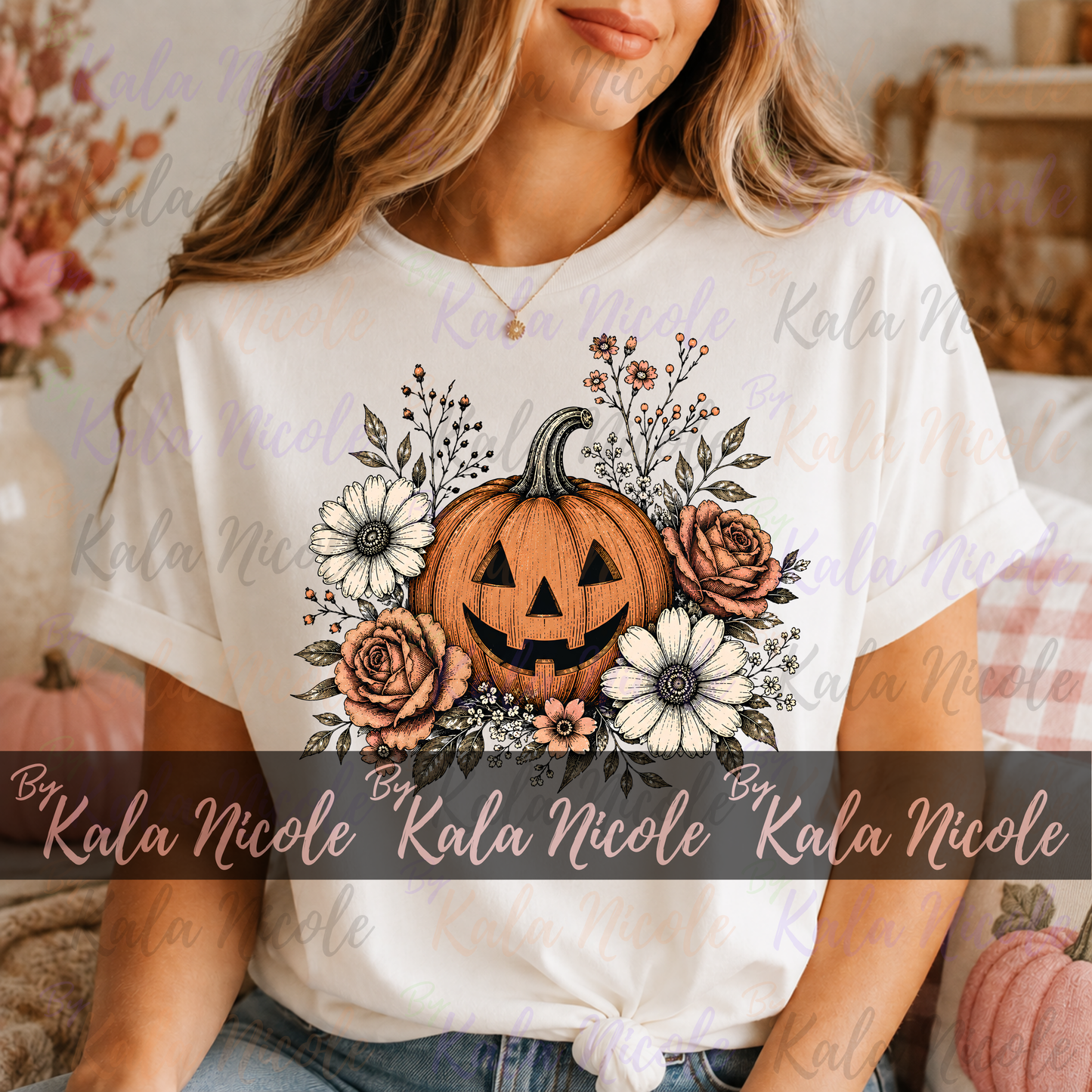 Vintage Floral Pumpkin PNG
