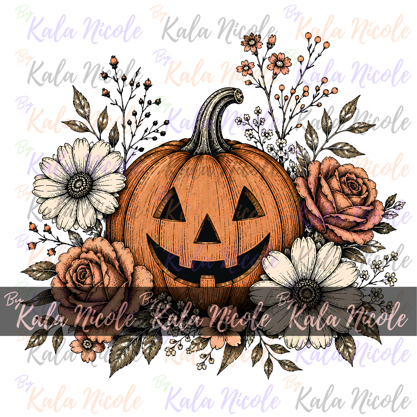 Vintage Floral Pumpkin PNG