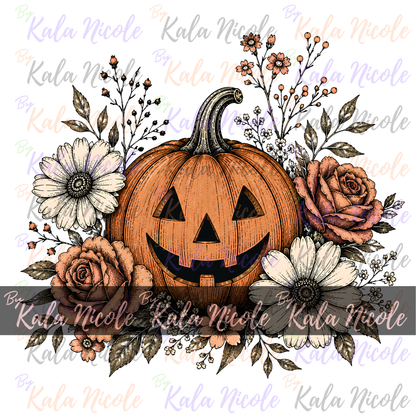 Vintage Floral Pumpkin PNG