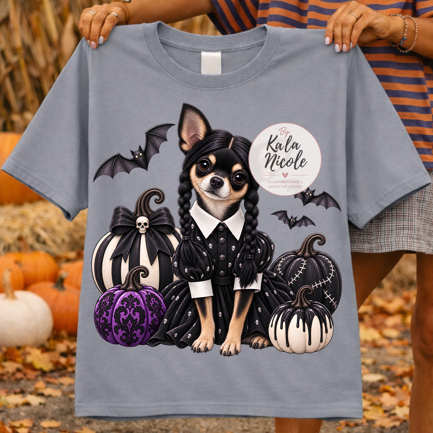 Chihuahua Wednesday Addams Halloween PNG