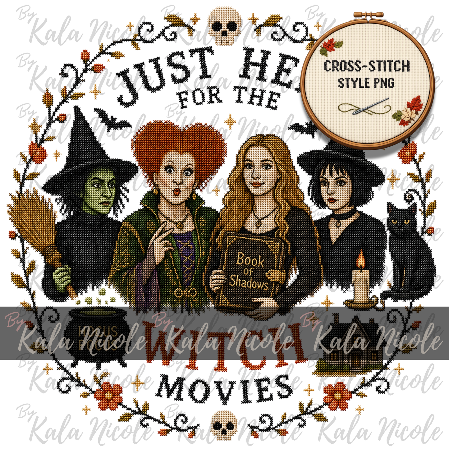 Just Here for the Movies Cross-Stitch PNG | Witch