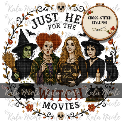 Just Here for the Movies Cross-Stitch PNG | Witch