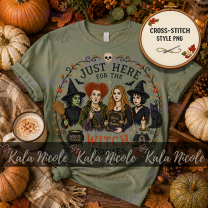 Just Here for the Movies Cross-Stitch PNG | Witch