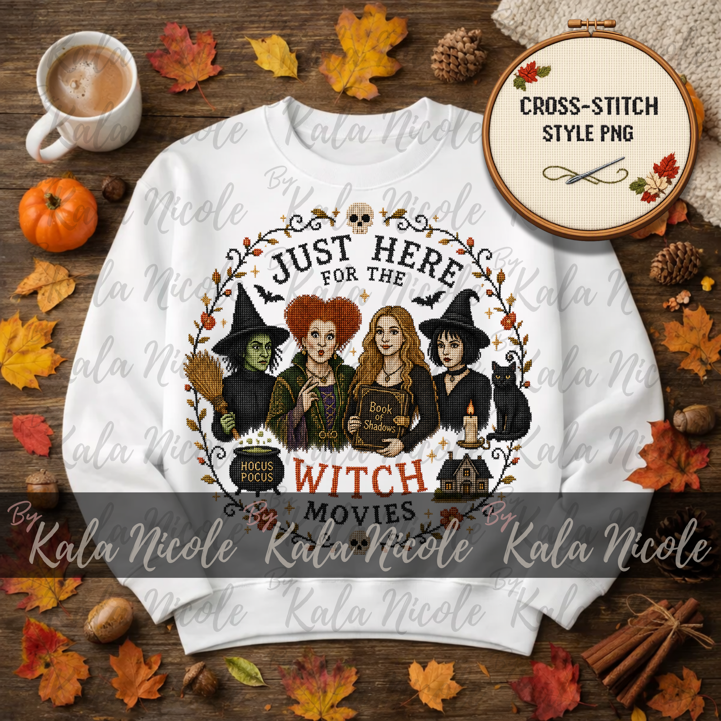 Just Here for the Movies Cross-Stitch PNG | Witch