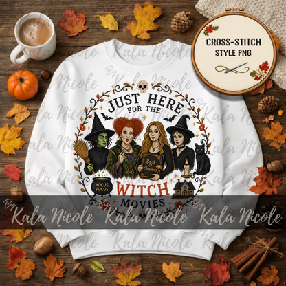 Just Here for the Movies Cross-Stitch PNG | Witch