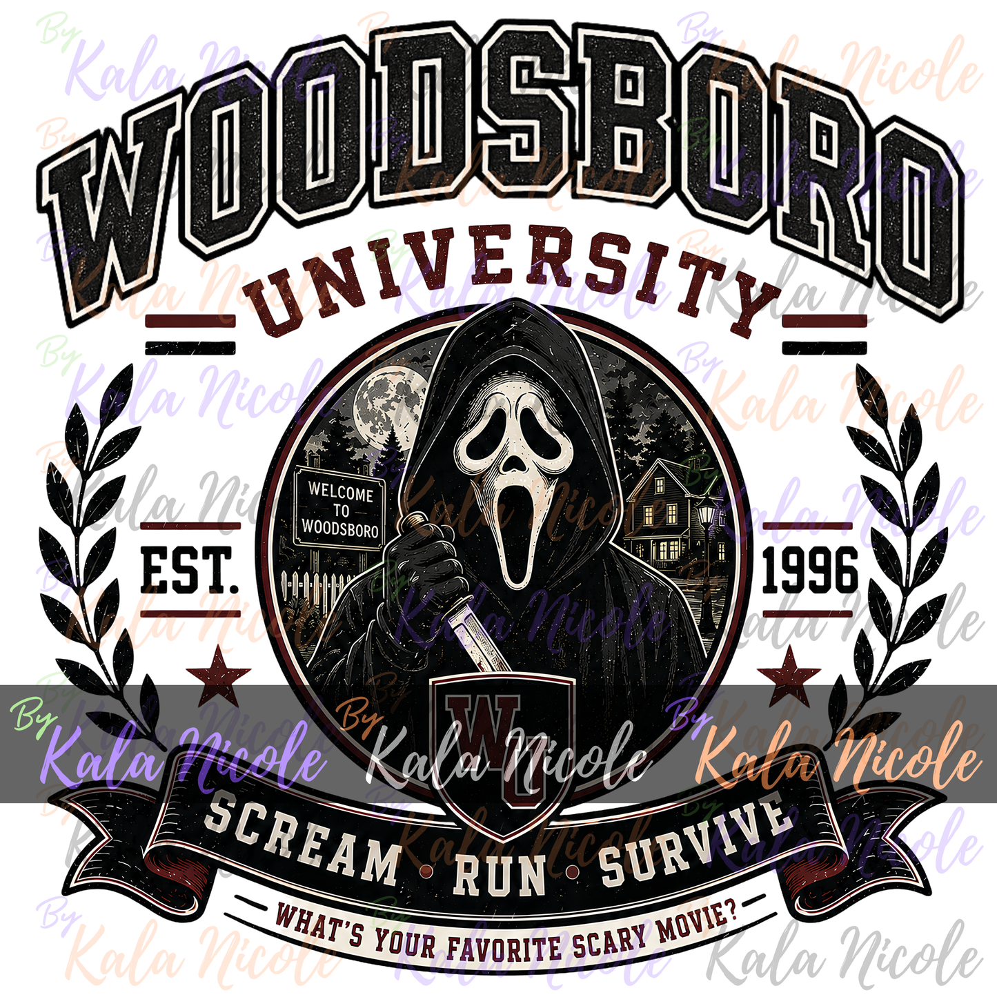 Woodsboro University PNG | Vintage College Horror PNG