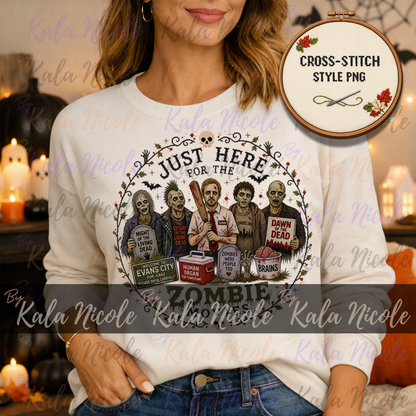 Just Here for the Movies Cross-Stitch PNG | Zombie